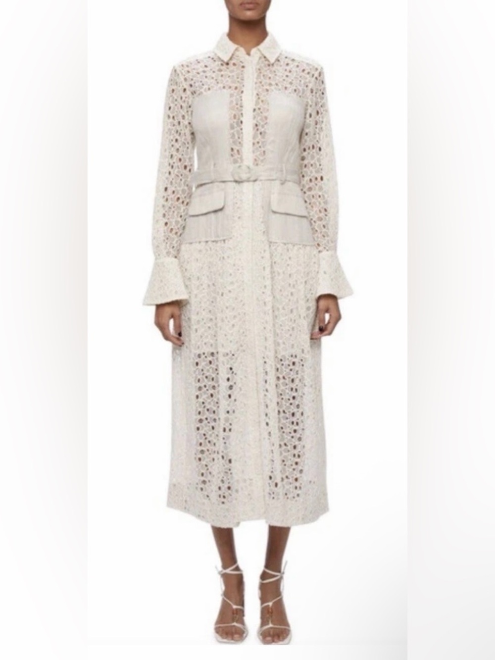 New Jonathan Simkhai Zuma Utility Lace Patchwork Cream Dress $895